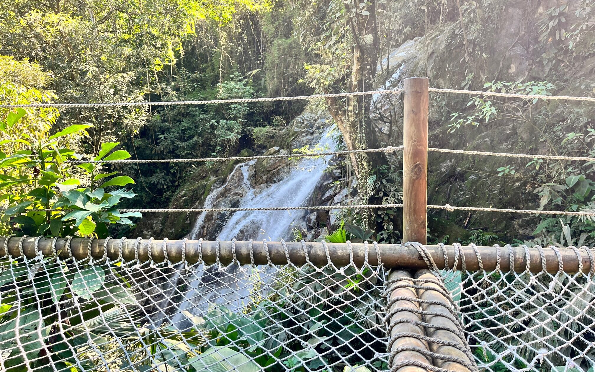 Stor hængekøje ved et af de vandfald, vi besøgte på vores lange og hårde hike Los Pinos i Minca